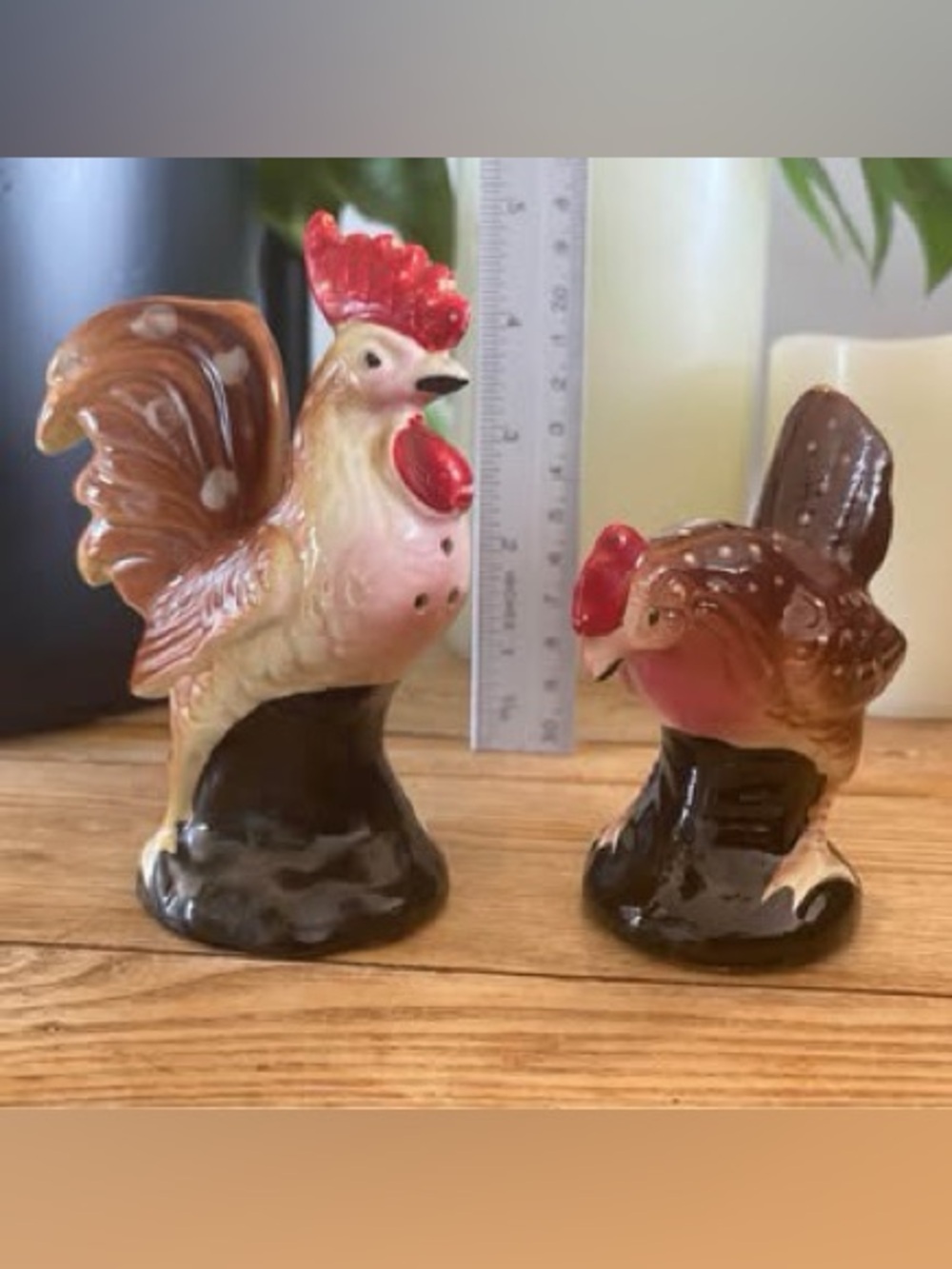 Vintage Ceramic Rooster & Hen Salt and Pepper Shakers - Made in Japan